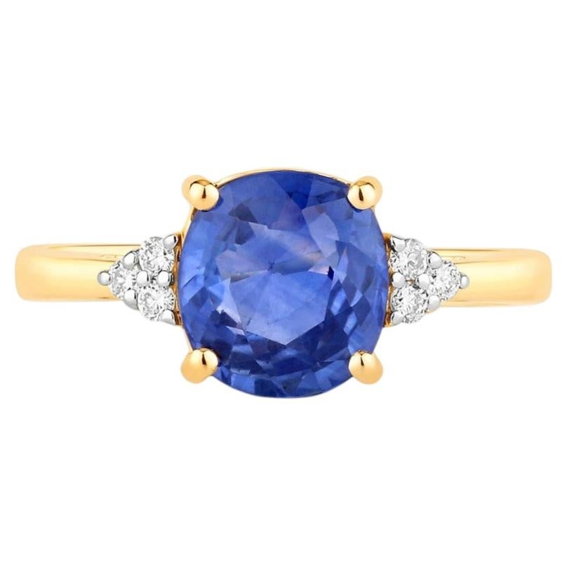 Blue Sapphire Ring With Diamonds 2.4 Carats 18K Yellow Gold
