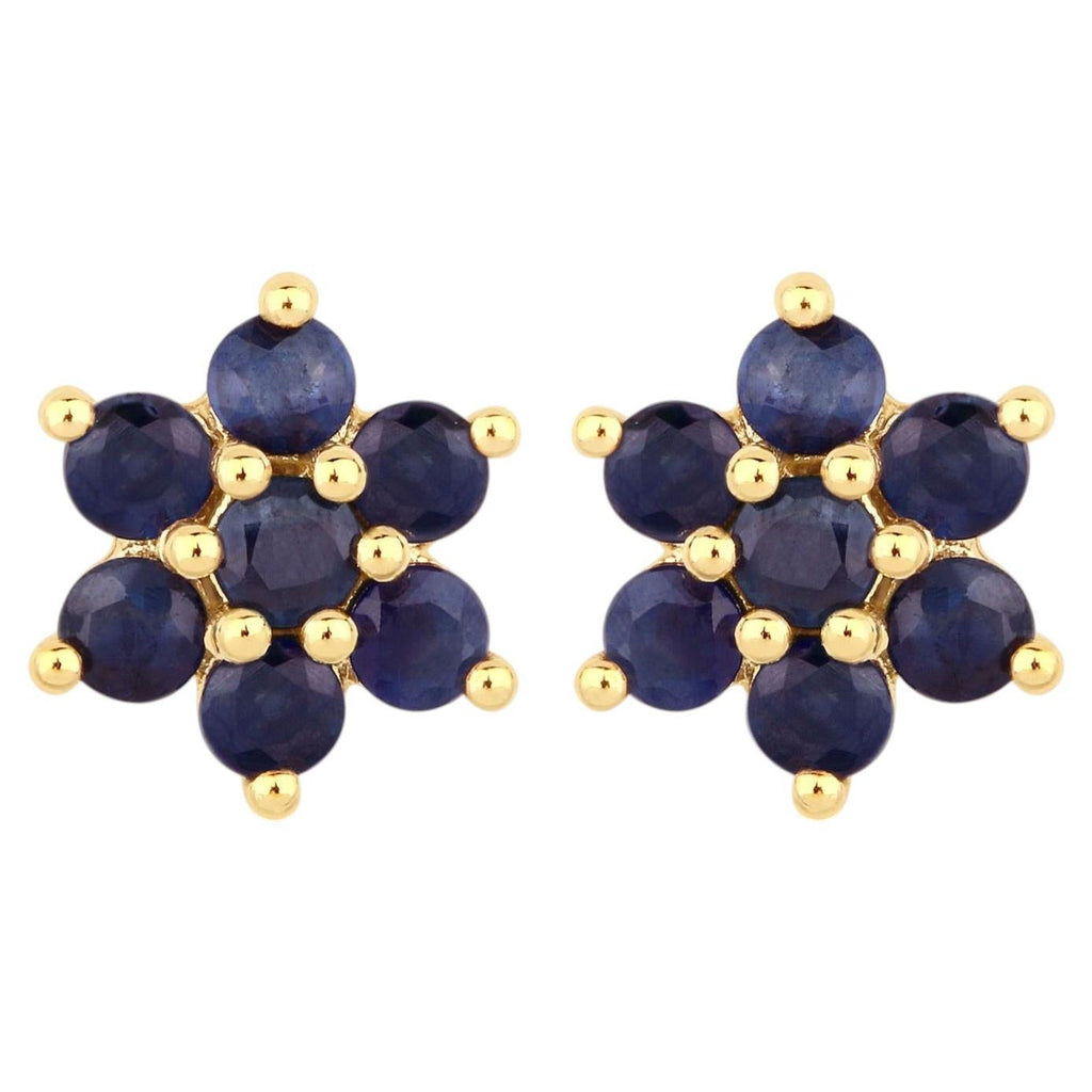 Blue Sapphire Stud Earrings 0.82 Carats 10K Yellow Gold
