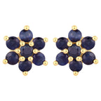 Blue Sapphire Stud Earrings 0.82 Carats 10K Yellow Gold