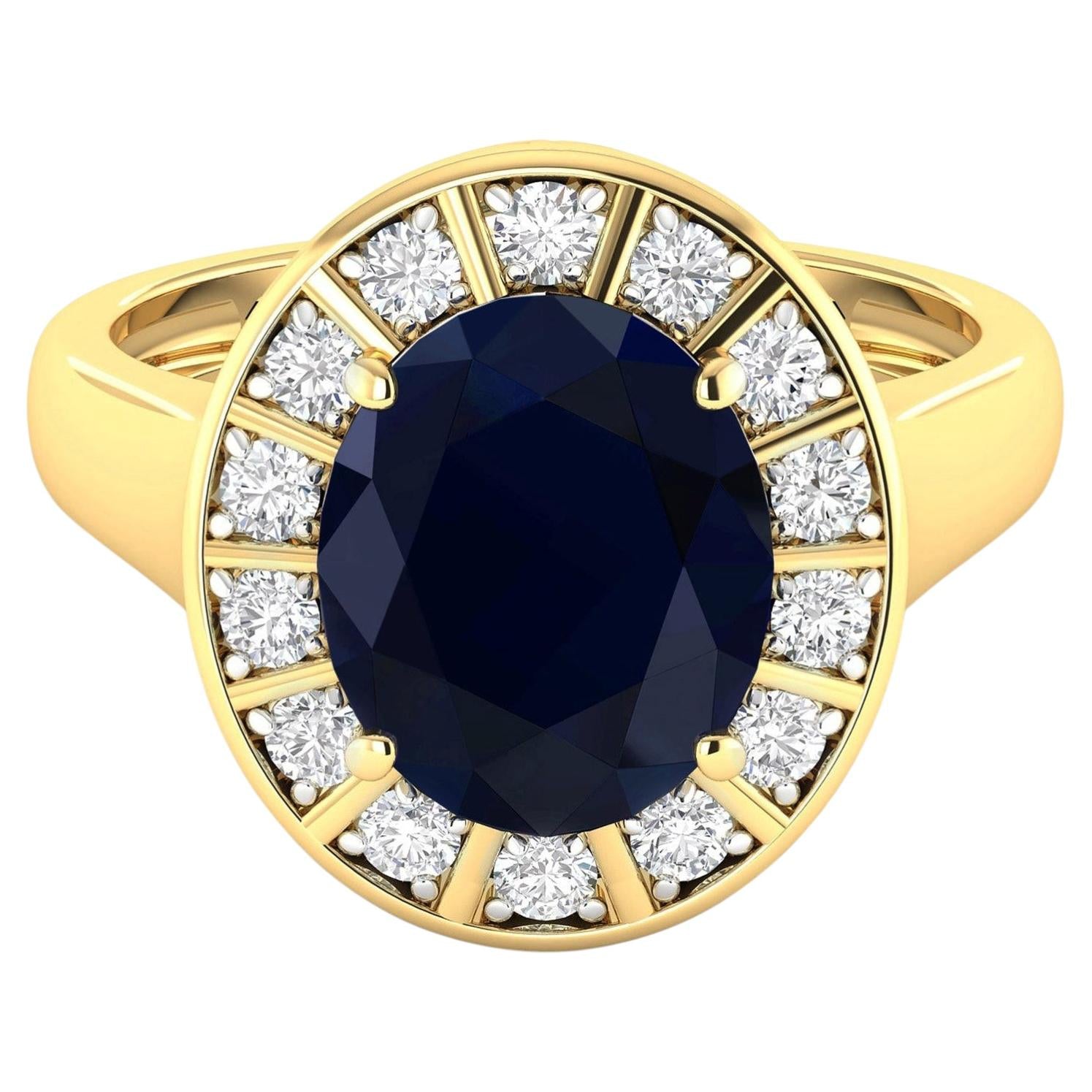 Blue Sapphire Ring With Diamonds 5.18 Carats 14K Yellow Gold