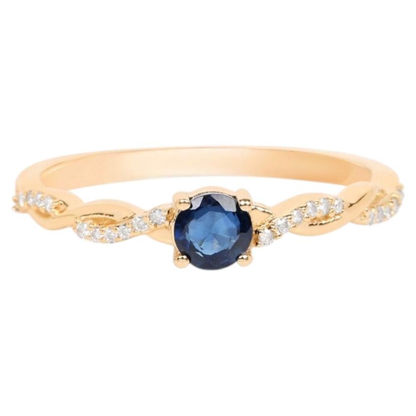 Blue Sapphire Ring With Diamonds 0.32 Carats 10K Yellow Gold