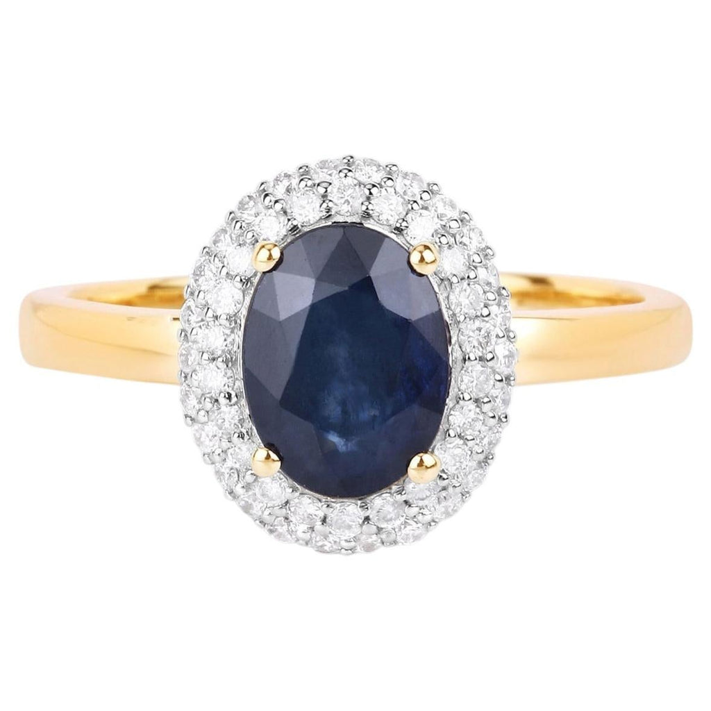 Blue Sapphire Ring With Diamonds 1.82 Carats 14K Yellow Gold