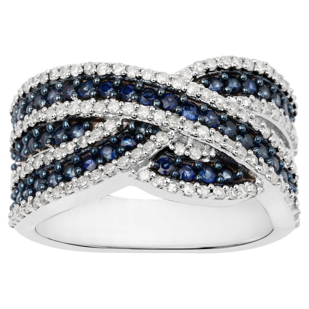 Blue Sapphire Ring With Diamonds 1.5 Carats Sterling Silver