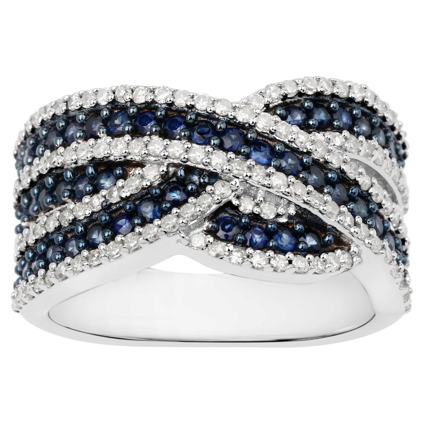 Blue Sapphire Ring With Diamonds 1.5 Carats Sterling Silver