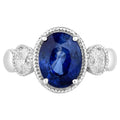 Blue Sapphire Ring With Diamonds 3.54 Carats 18K White Gold