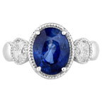 Blue Sapphire Ring With Diamonds 3.54 Carats 18K White Gold