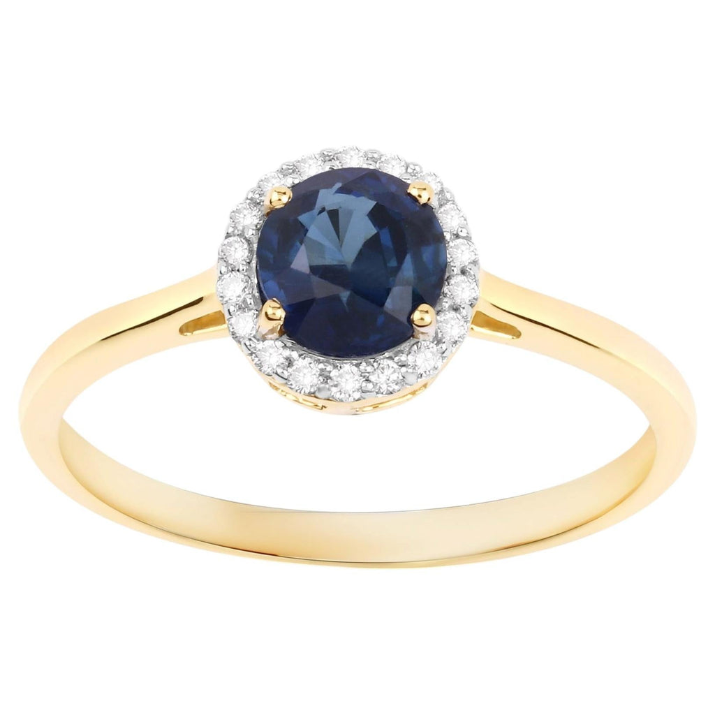 Blue Sapphire Ring With Diamonds 1.04 Carats 14K Yellow Gold