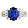 Blue Sapphire Ring With Diamonds 4.16 Carats 18K White and Yellow Gold