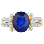 Blue Sapphire Ring With Diamonds 4.16 Carats 18K White and Yellow Gold