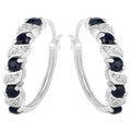 Blue Sapphire Hoop Earrings With White Topaz 1.24 Carats Sterling Silver