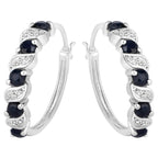 Blue Sapphire Hoop Earrings With White Topaz 1.24 Carats Sterling Silver