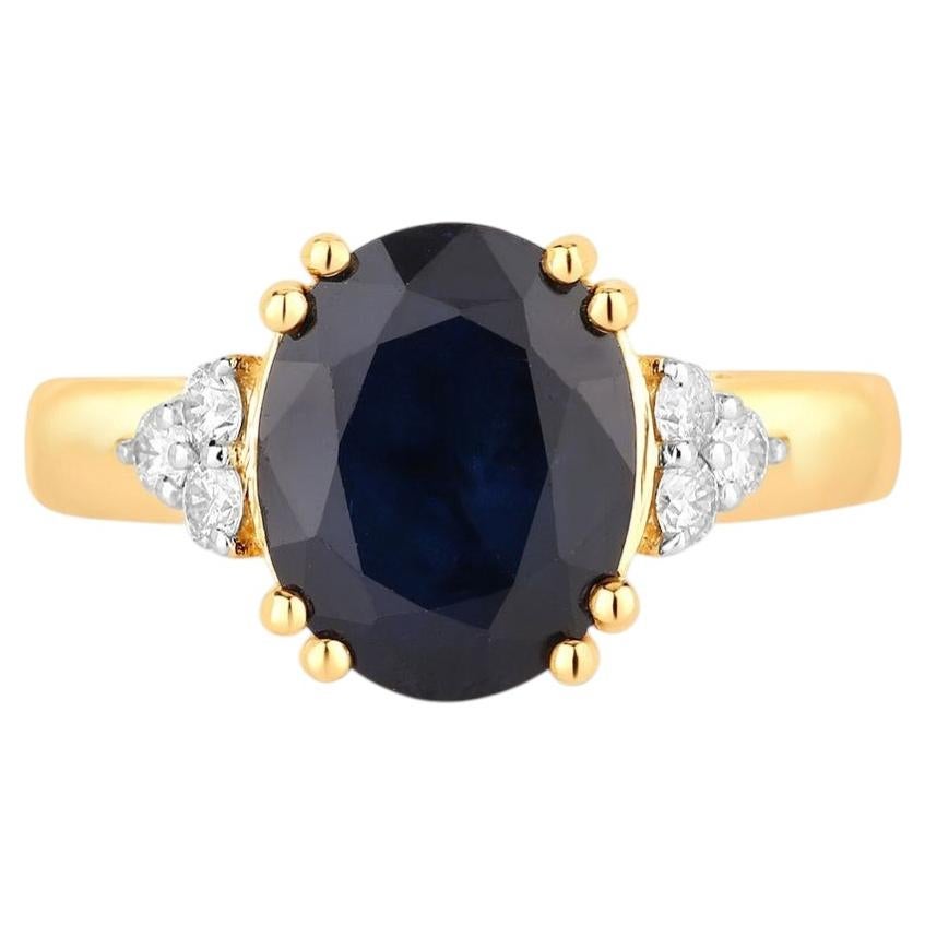 Blue Sapphire Ring With Diamonds 4.46 Carats 14K Yellow Gold