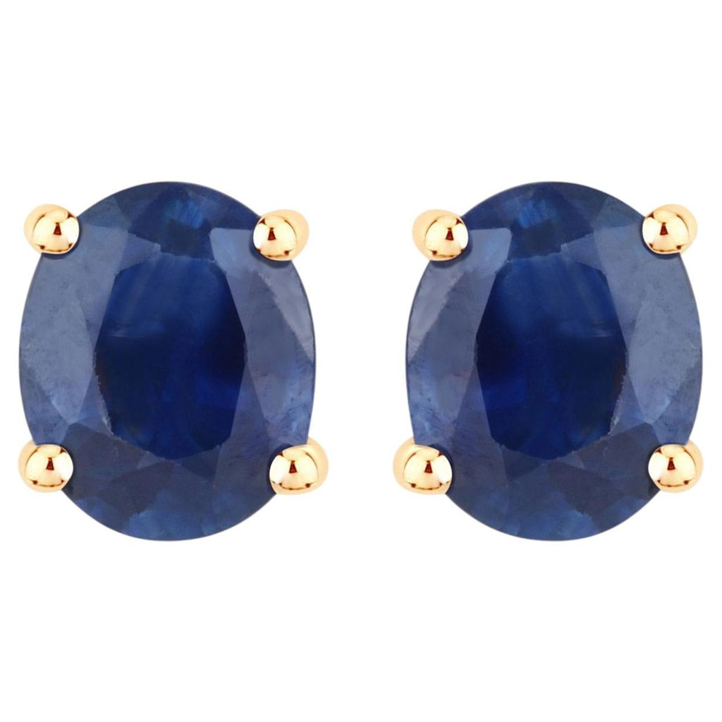 Blue Sapphire Stud Earrings 0.66 Carats 14K Yellow Gold