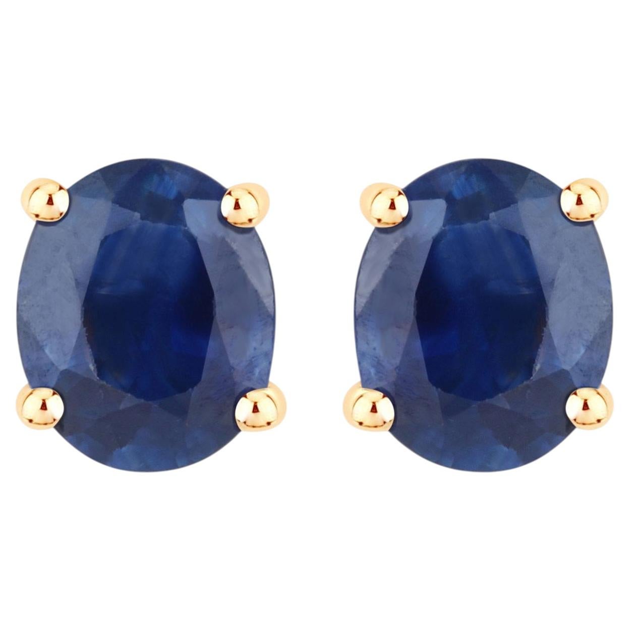 Blue Sapphire Stud Earrings 0.66 Carats 14K Yellow Gold