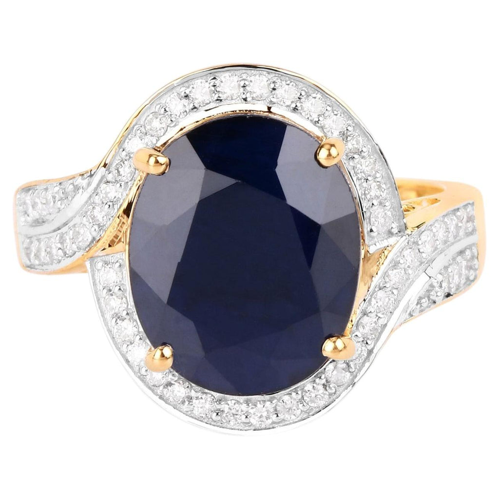 Blue Sapphire Ring With Diamonds 6.5 Carats 14K Yellow Gold