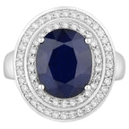 Blue Sapphire Ring With Diamonds 4.78 Carats 14K White Gold