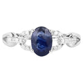 Blue Sapphire Ring With Diamonds 1.1 Carats 14K White Gold