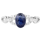 Blue Sapphire Ring With Diamonds 1.1 Carats 14K White Gold