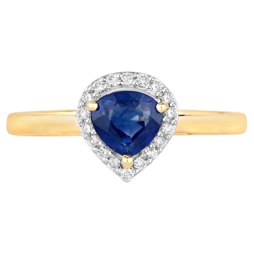Blue Sapphire Ring With Diamonds 0.7 Carats 14K Yellow Gold
