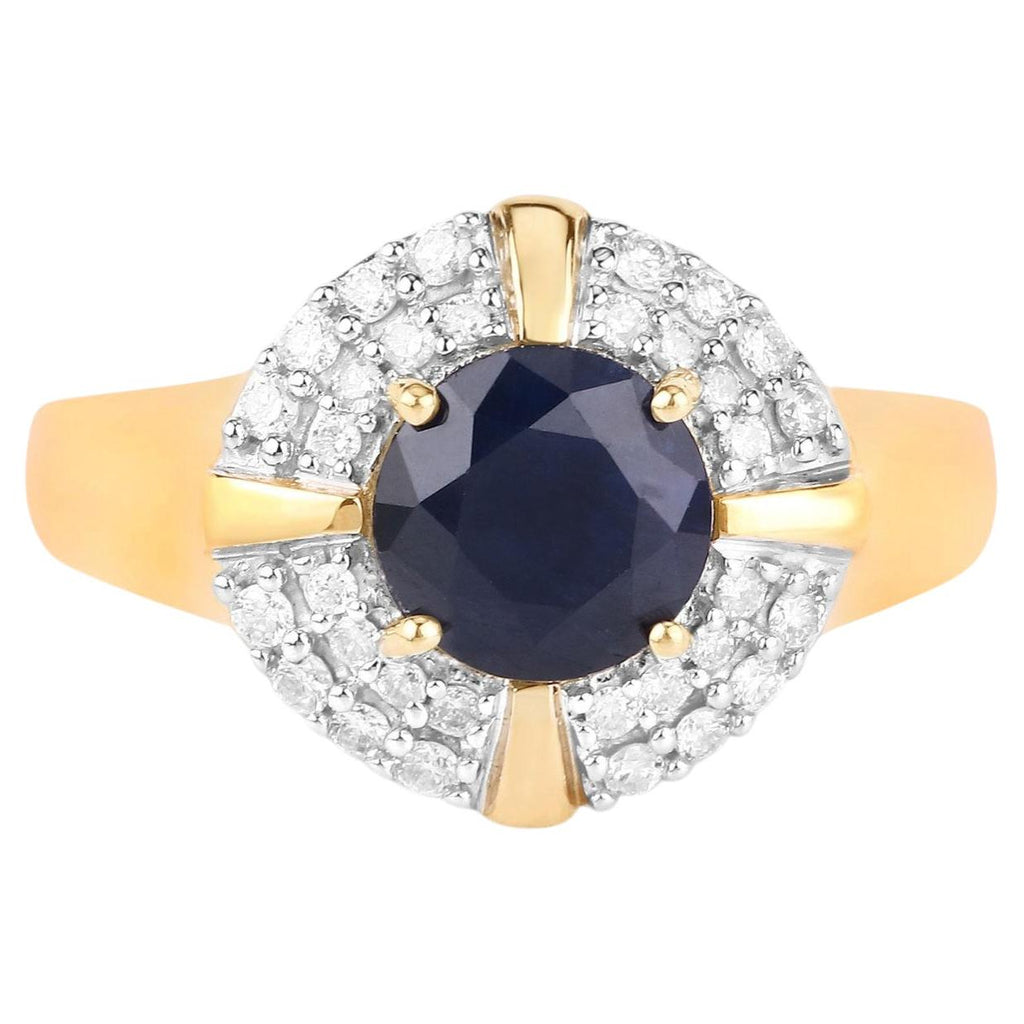 Blue Sapphire Ring With Diamonds 1.66 Carats 10K Yellow Gold