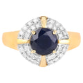 Blue Sapphire Ring With Diamonds 1.66 Carats 10K Yellow Gold