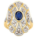 Blue Sapphire Ring With Diamonds 1.8 Carats Gold Plated Silver