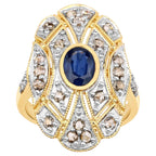 Blue Sapphire Ring With Diamonds 1.8 Carats Gold Plated Silver