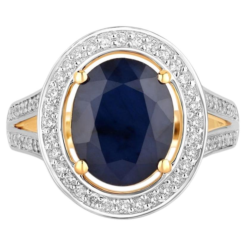 Blue Sapphire Ring With Diamonds 4.68 Carats 14K Yellow Gold
