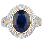 Blue Sapphire Ring With Diamonds 4.68 Carats 14K Yellow Gold