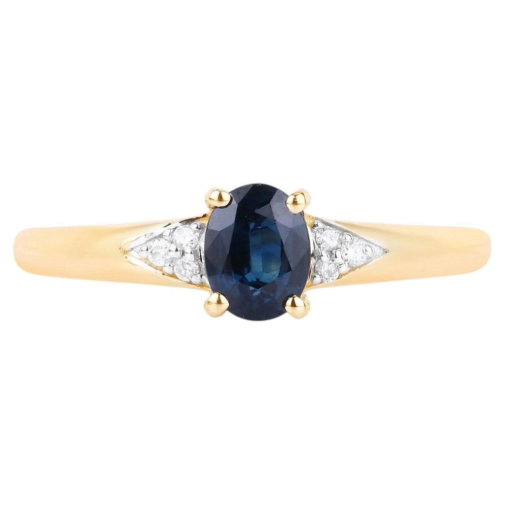 Blue Sapphire Ring With Diamonds 0.8 Carats 14K Yellow Gold