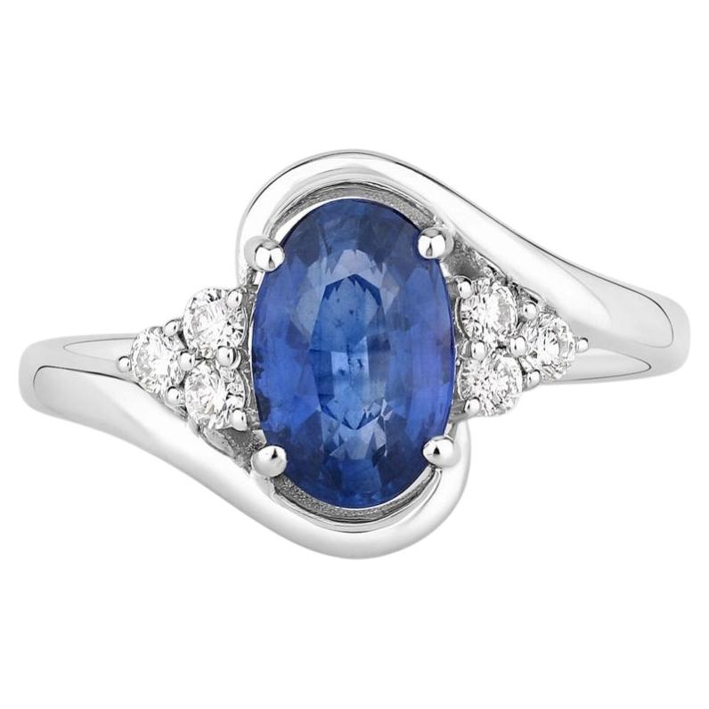 Blue Sapphire Ring With Diamonds 2.04 Carats 18K White Gold