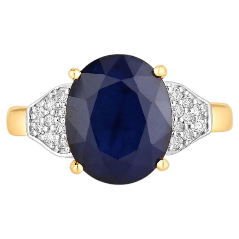Blue Sapphire Ring With Diamonds 4.42 Carats 14K Yellow Gold