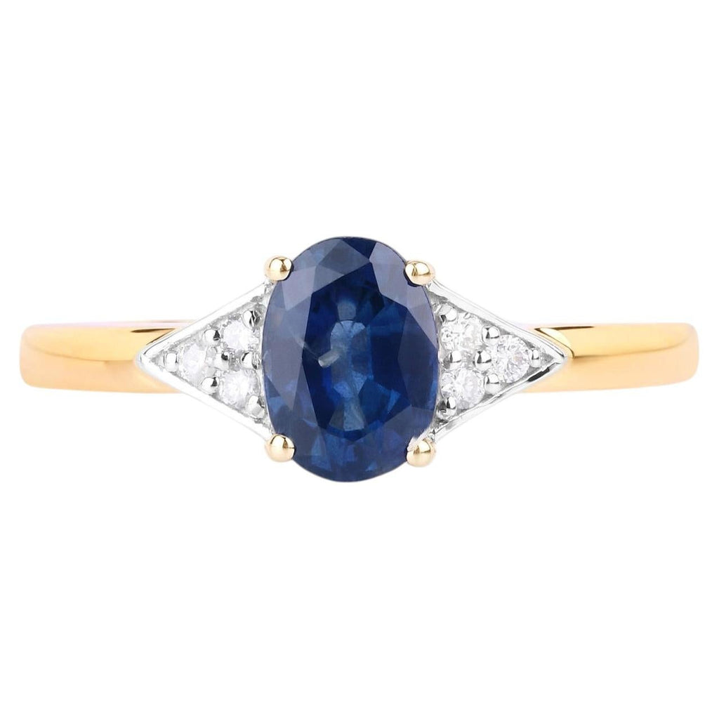 Blue Sapphire Ring With Diamonds 0.98 Carats 14K Yellow Gold