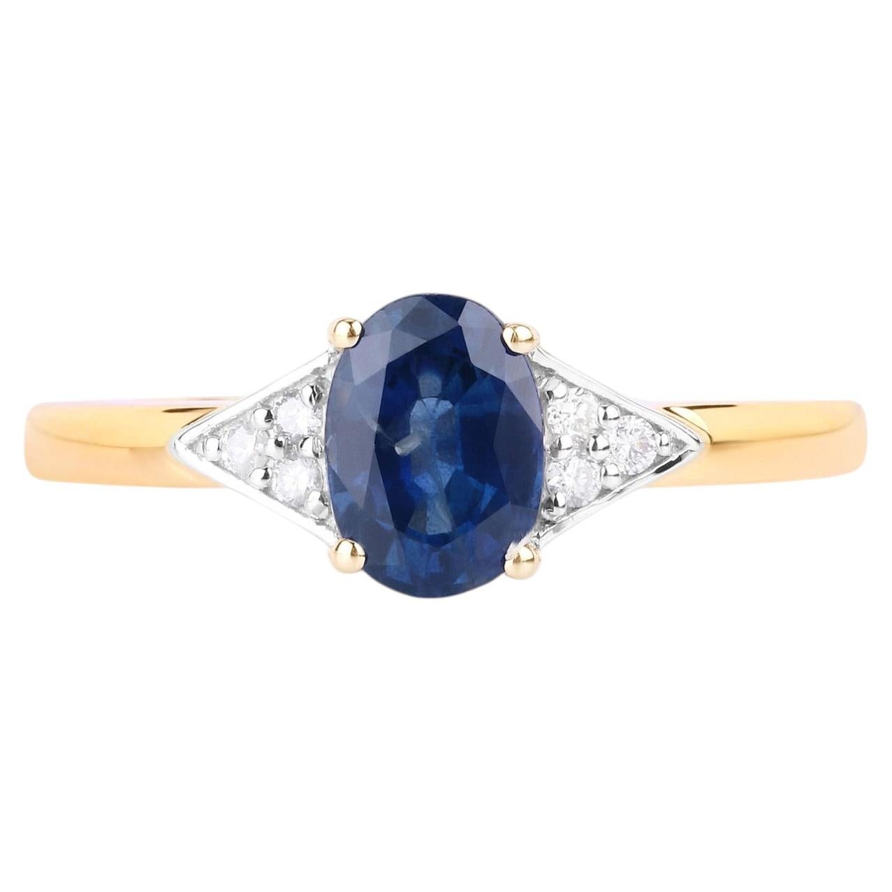 Blue Sapphire Ring With Diamonds 0.98 Carats 14K Yellow Gold