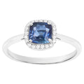 Blue Sapphire Ring With Diamonds 1.12 Carats 14K White Gold
