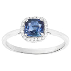 Blue Sapphire Ring With Diamonds 1.12 Carats 14K White Gold