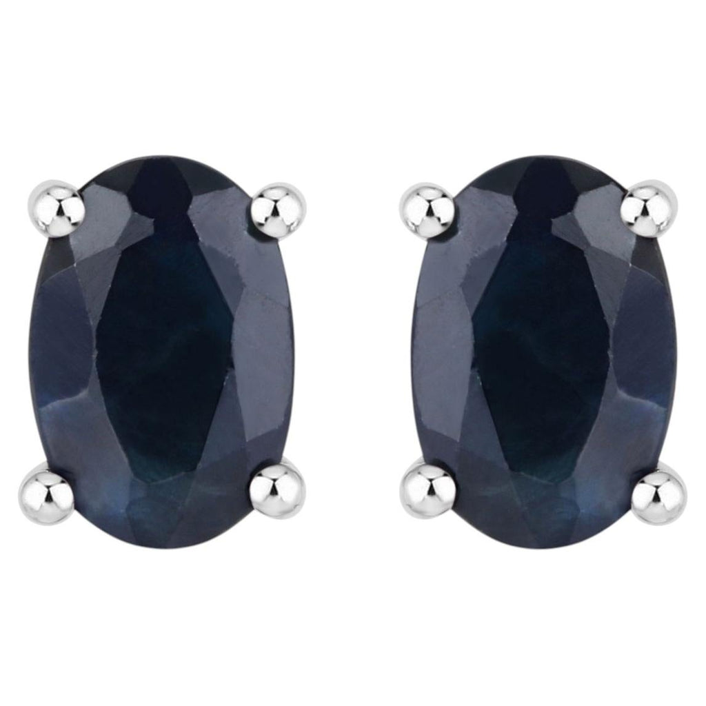 Blue Sapphire Stud Earrings 0.94 Carats 10K White Gold