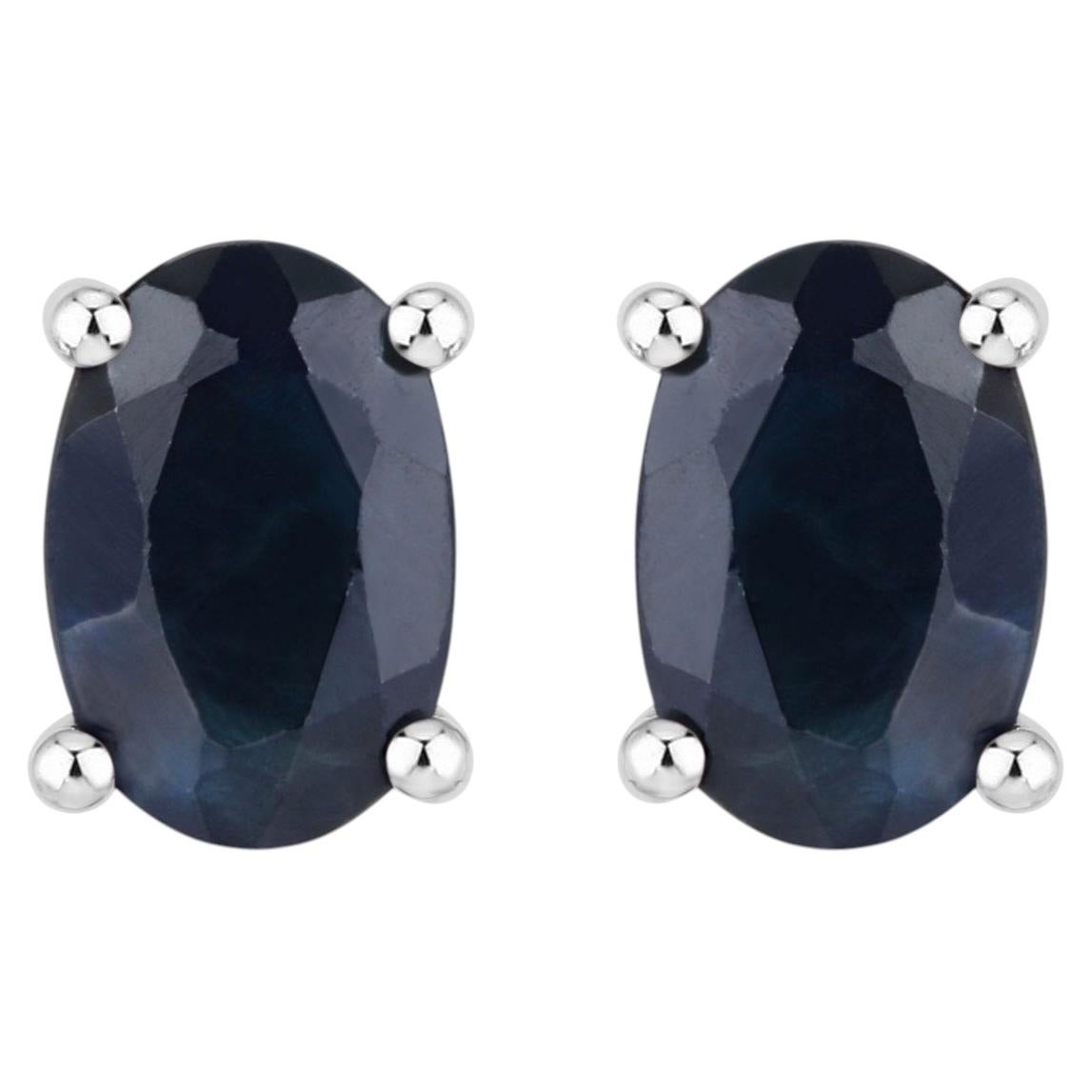 Blue Sapphire Stud Earrings 0.94 Carats 10K White Gold