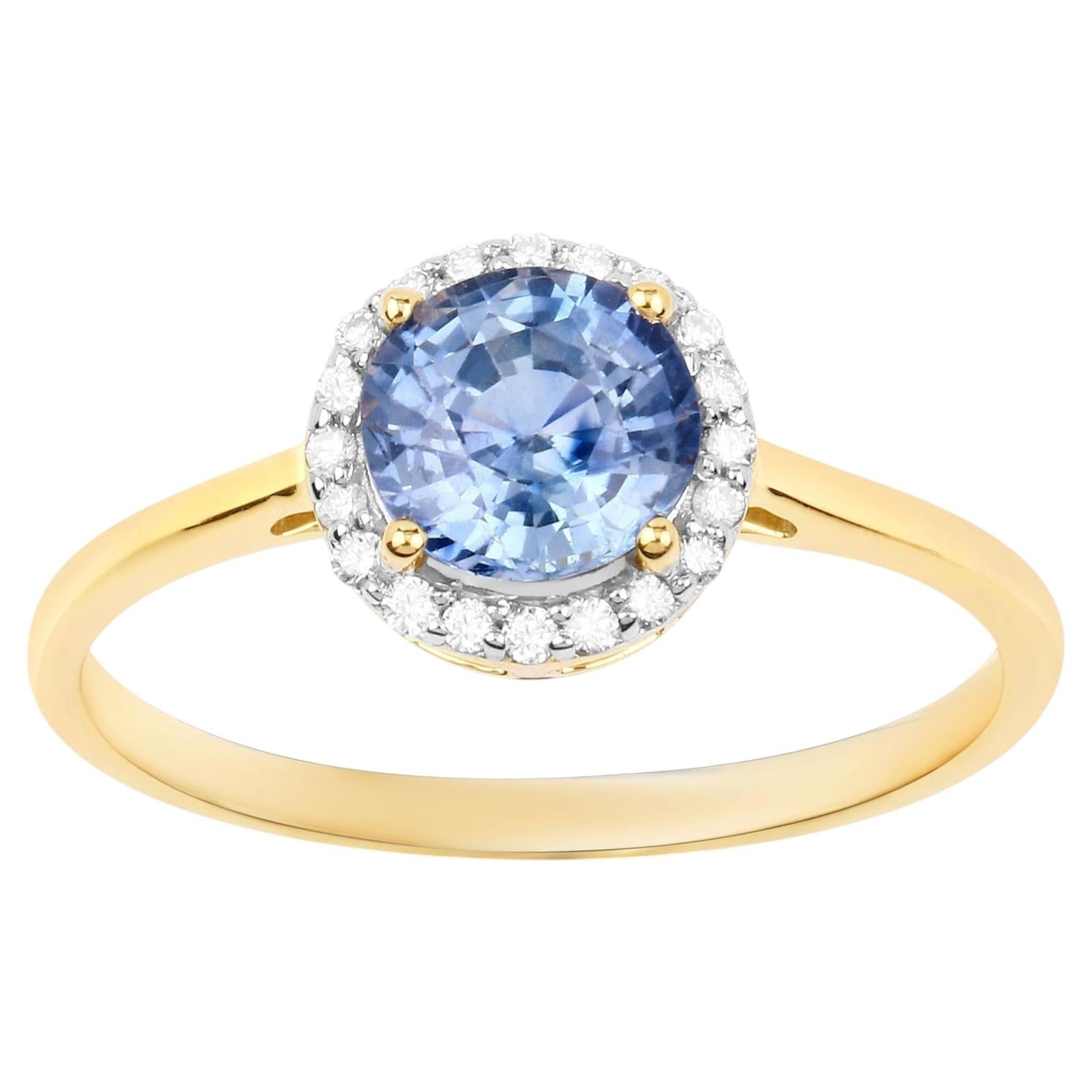 Blue Sapphire Ring With Diamonds 1.32 Carats 14K Yellow Gold