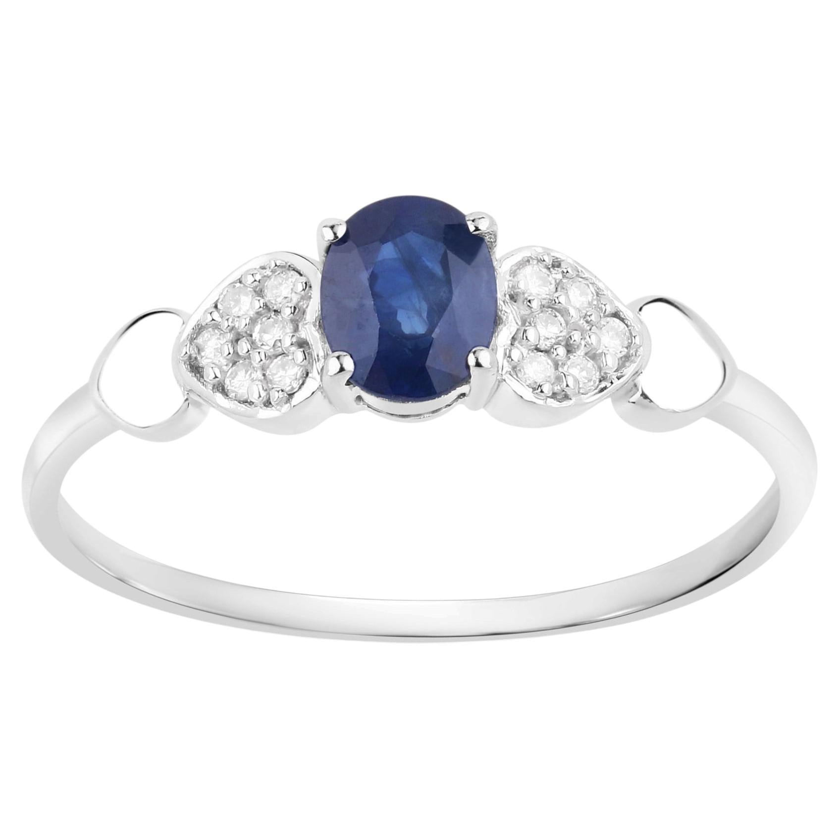 Blue Sapphire Ring With Diamonds 0.4 Carats 14K White Gold