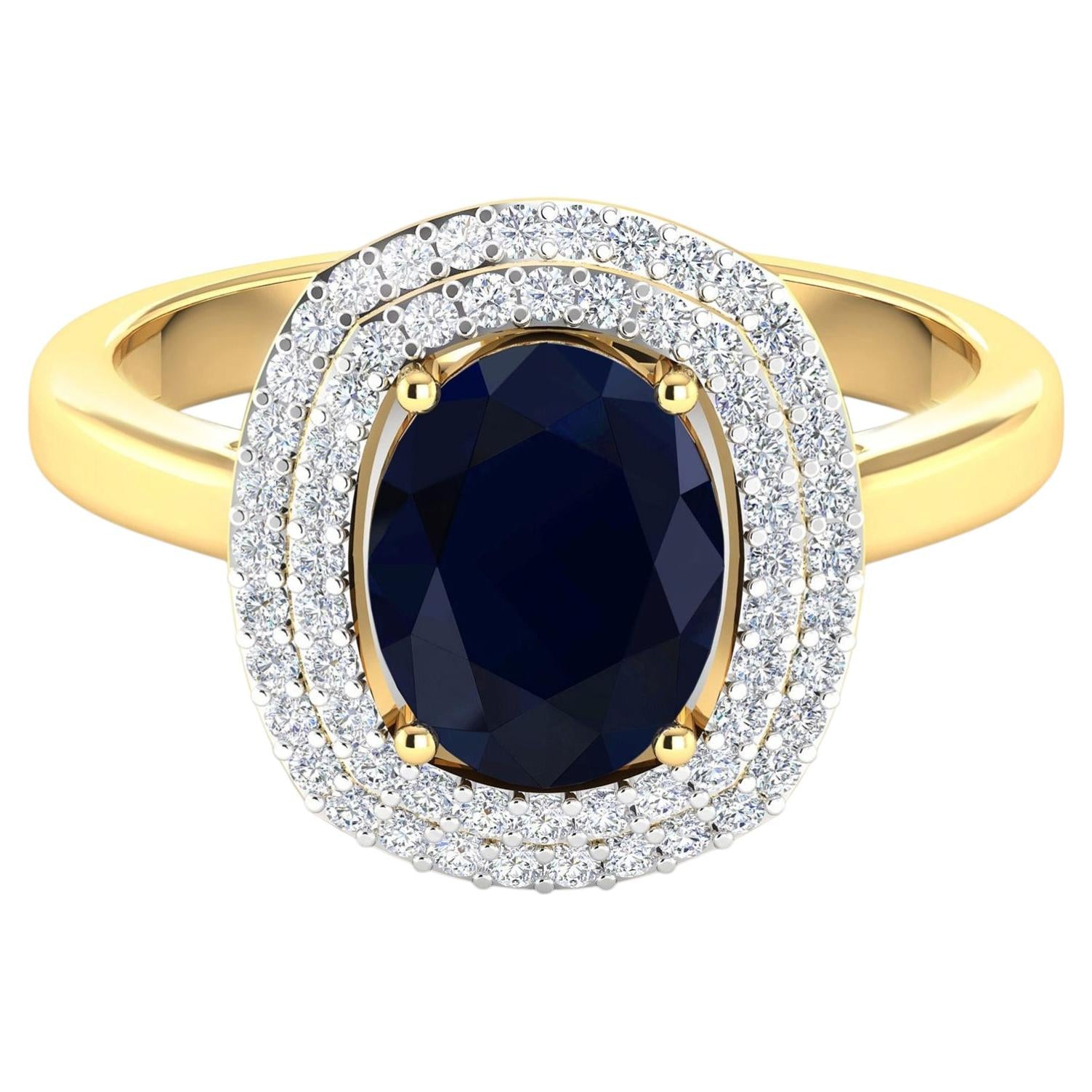 Blue Sapphire Ring With Diamonds 2.34 Carats 14K Yellow Gold