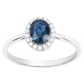 Blue Sapphire Ring With Diamonds 1.18 Carats 14K White Gold
