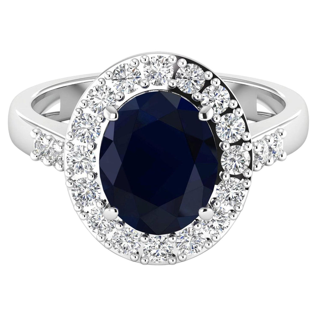 Blue Sapphire Ring With Diamonds 3.66 Carats 14K White Gold