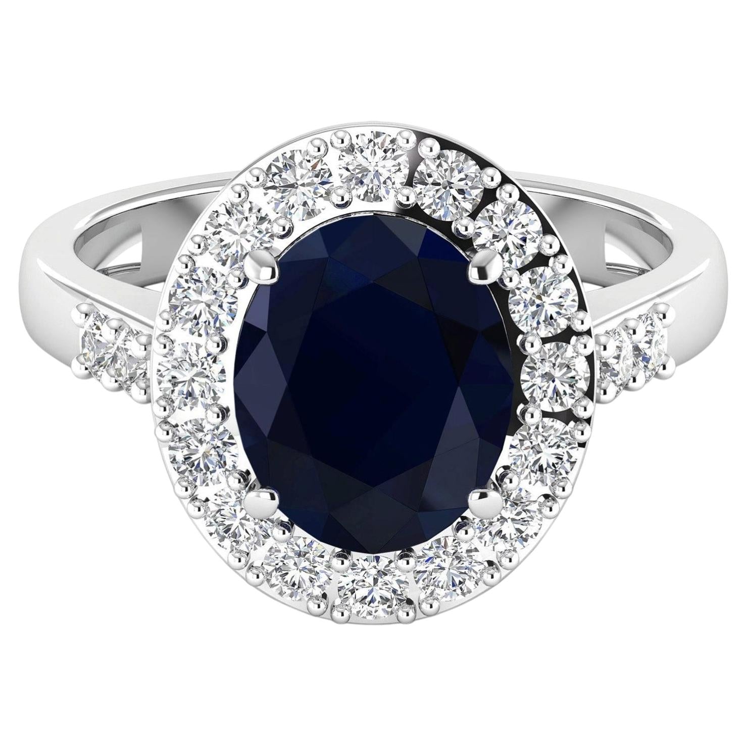 Blue Sapphire Ring With Diamonds 3.66 Carats 14K White Gold