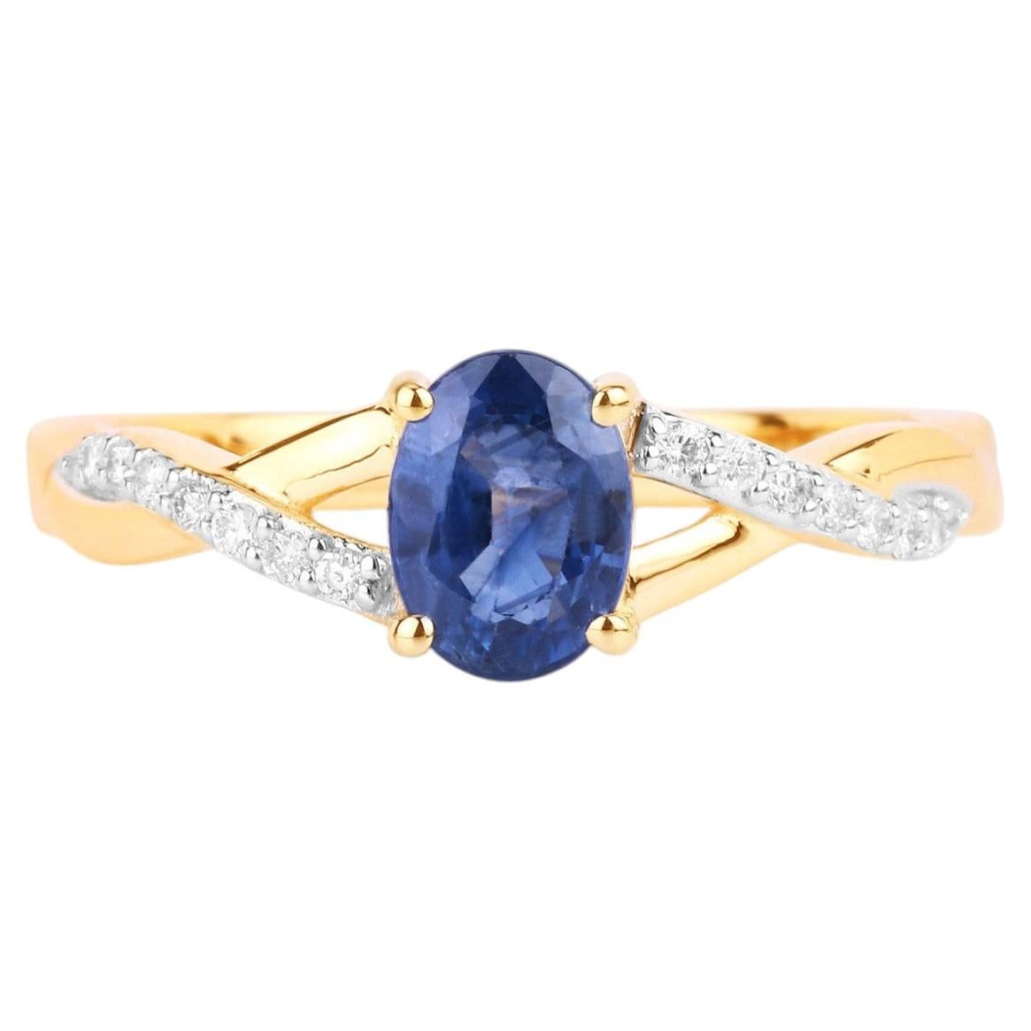 Blue Sapphire Ring With Diamonds 1.02 Carats 14K Yellow Gold