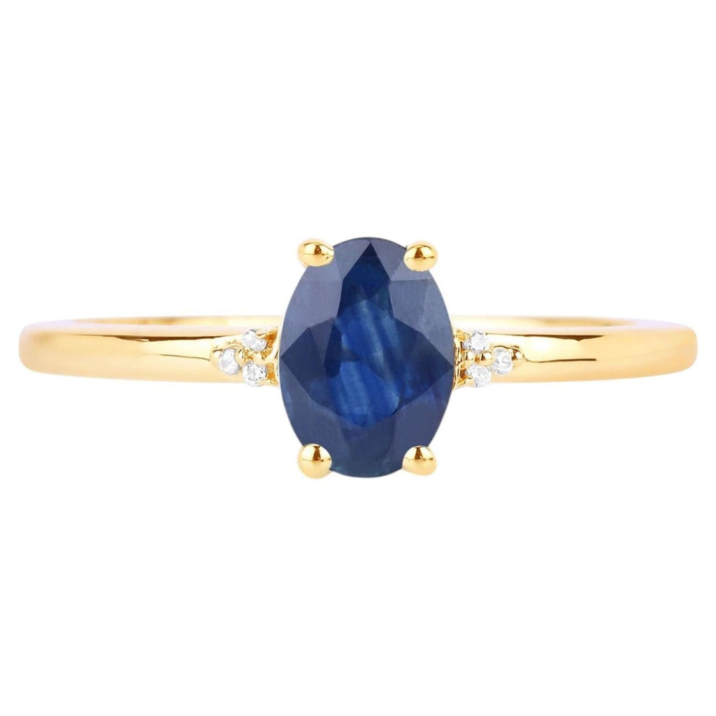 Blue Sapphire Ring With Diamonds 0.96 Carats 10K Yellow Gold