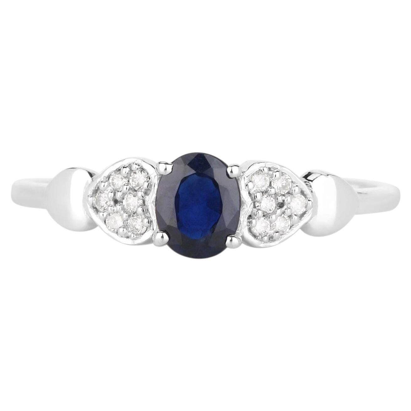 Blue Sapphire Ring With Diamonds 0.4 Carats 14K White Gold