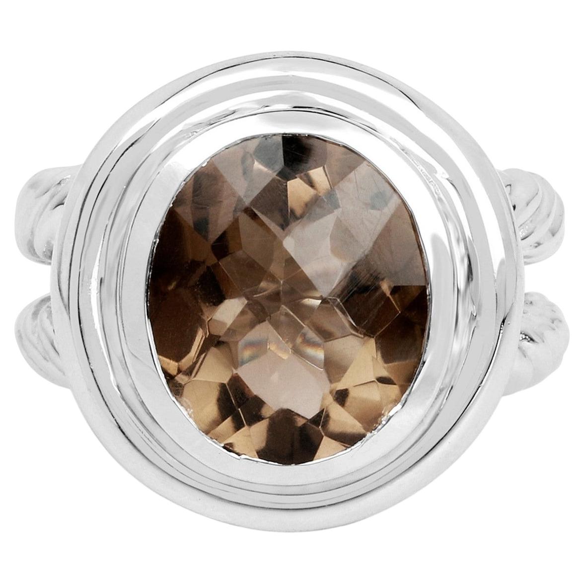 Smoky Quartz Ring 6.58 Carats Sterling Silver