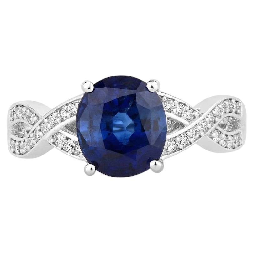 Blue Sapphire Ring With Diamonds 2.98 Carats 18K White Gold
