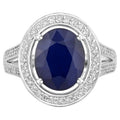 Blue Sapphire Ring With Diamonds 4.68 Carats 14K White Gold